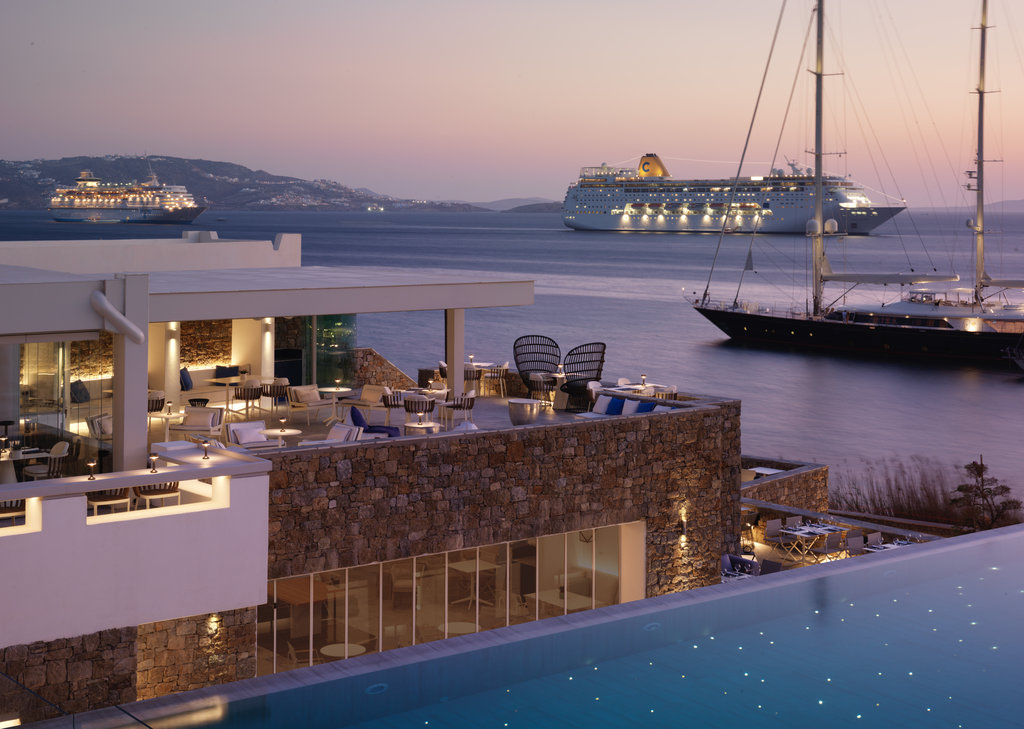 pool club restaurant evening