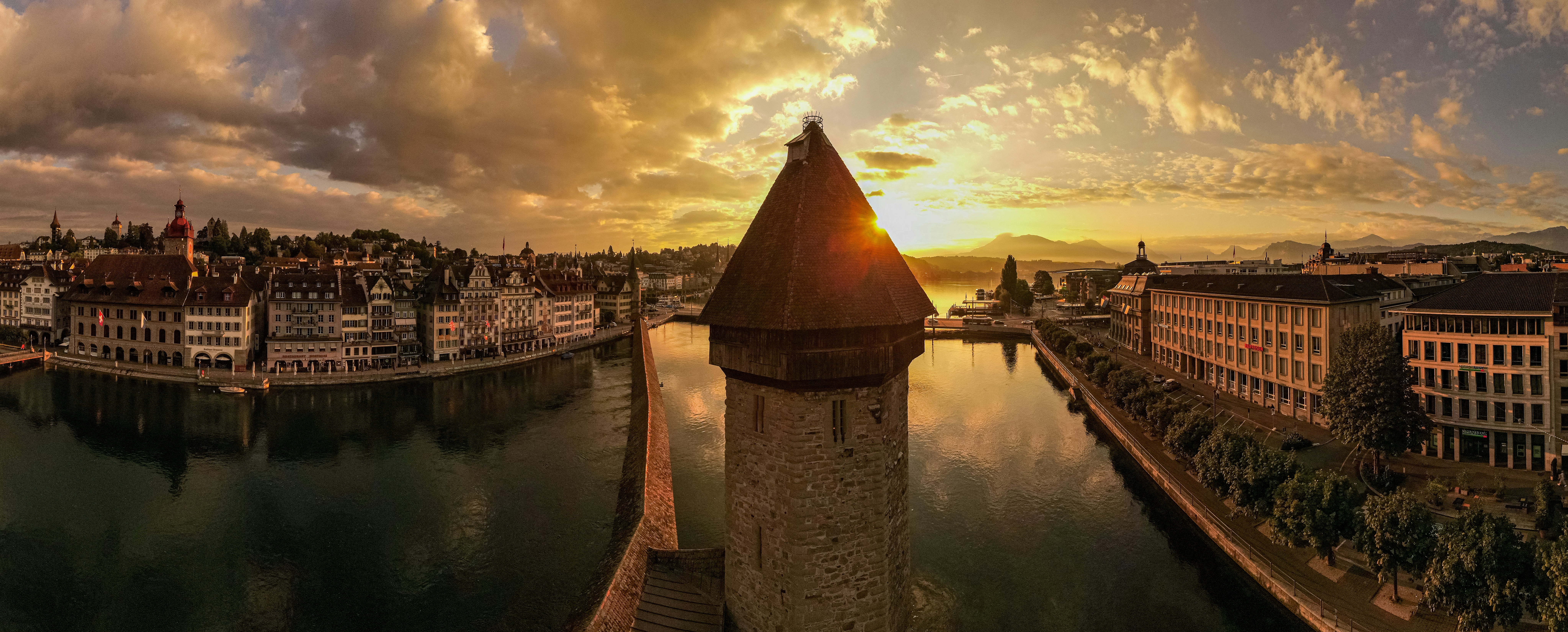 sunrise in luzern lucerne switzerland kappelbrucke sonnenaufgang