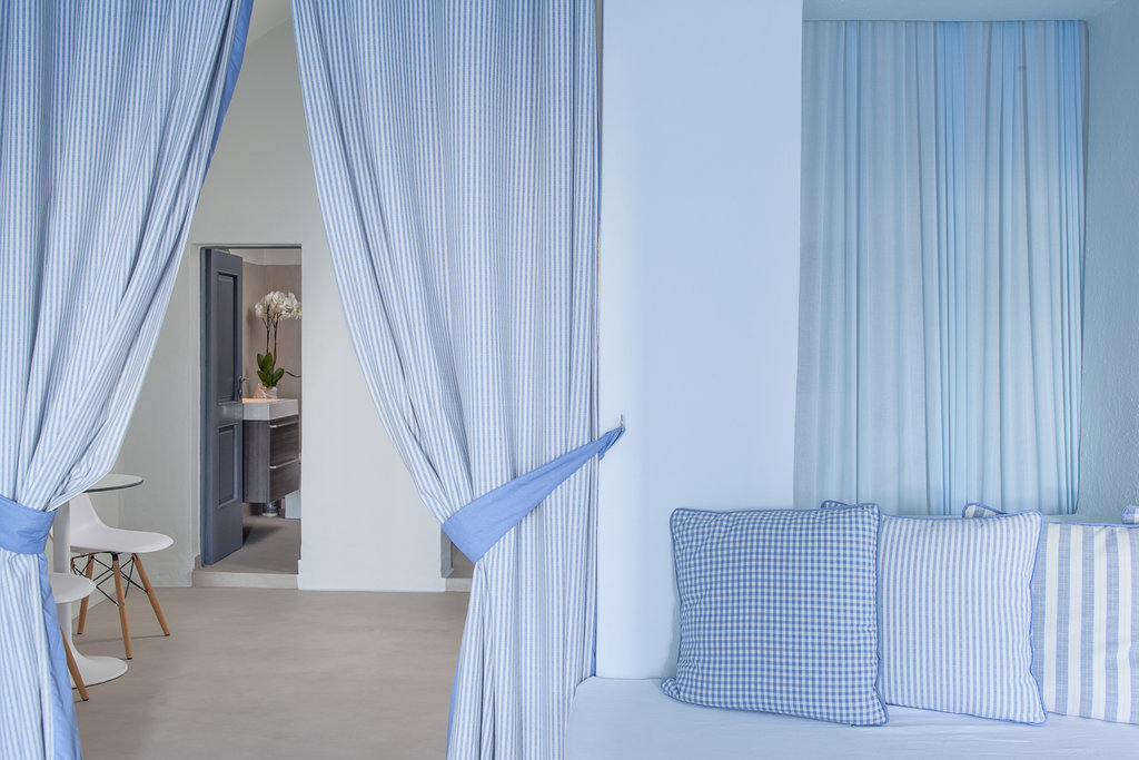 master suite with private pool blue accent