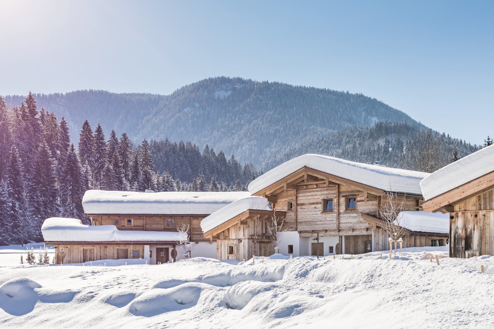 gut steinbag sneeuwlandschap met chalets caractere