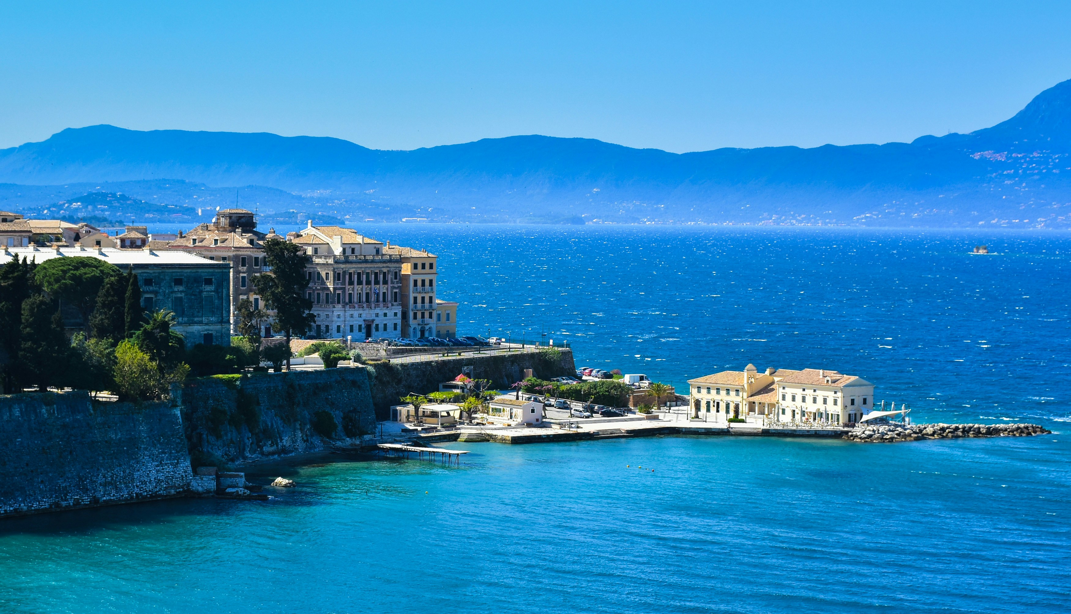 corfu town panoramic view from the old citadel venetian fortress to the new town